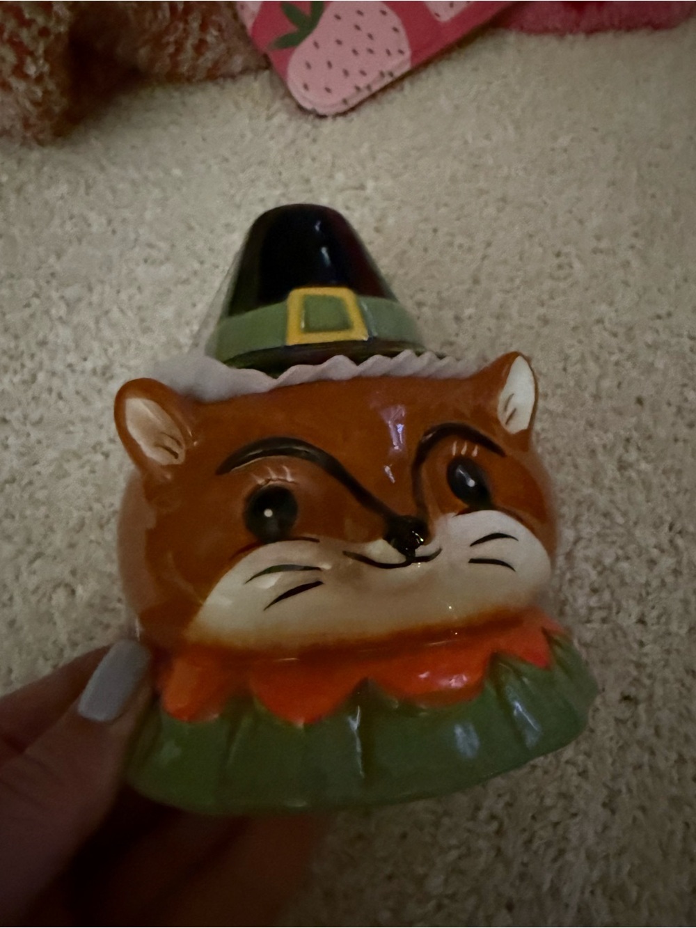 Johanna Parker Fall Ceramic Fox Canister in Orange and Green